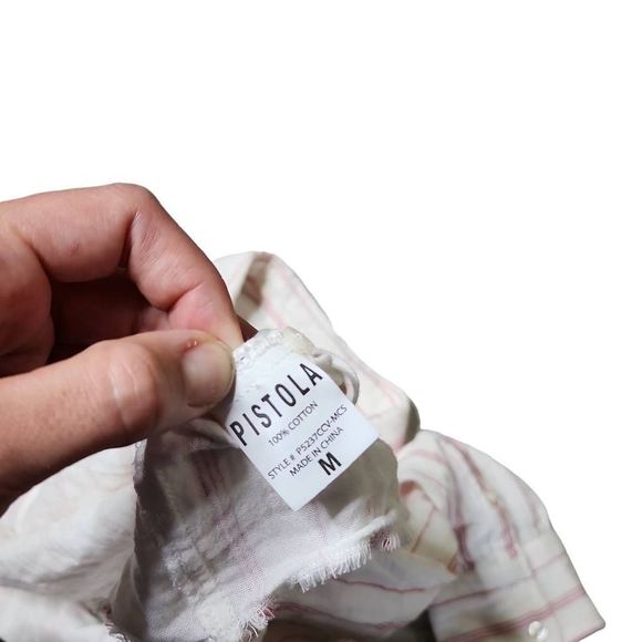 Pistola Tops | Pistola Crop Button Down in Manchester Stripe | Color: Pink/White - Picture 3 of 6